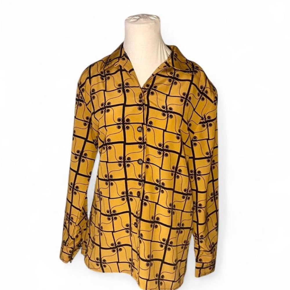 Fancy Lady Mustard Yellow & Black Geometric Blouse, Size M